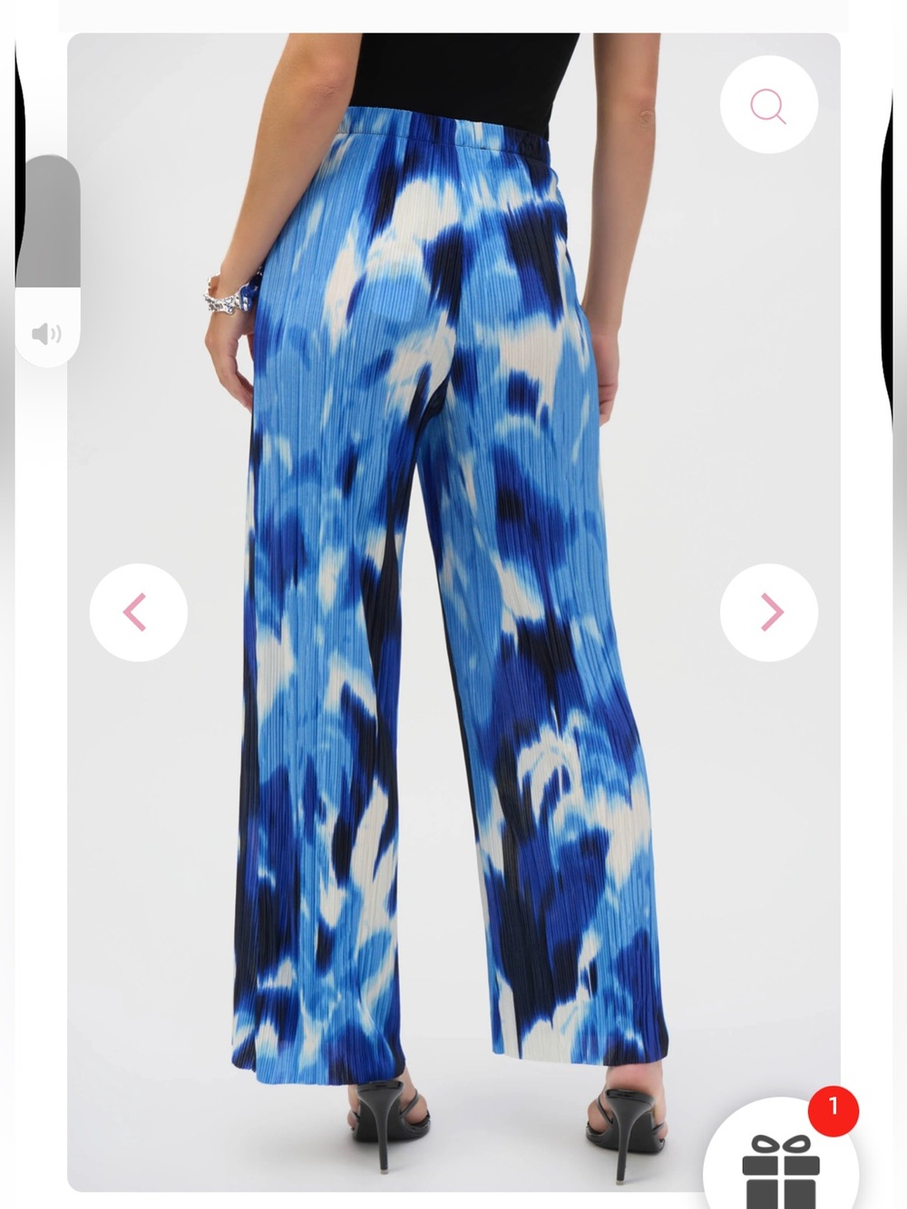 Joseph Ribkoff Blue/White Pleated Tropical print Wide-Leg Pants in Size 8 - Picture 2 of 6